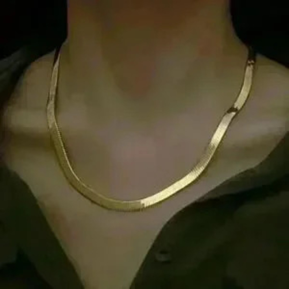 Sleek 14k Gold over Sterling Silver Flat Herringbone Chain Necklace